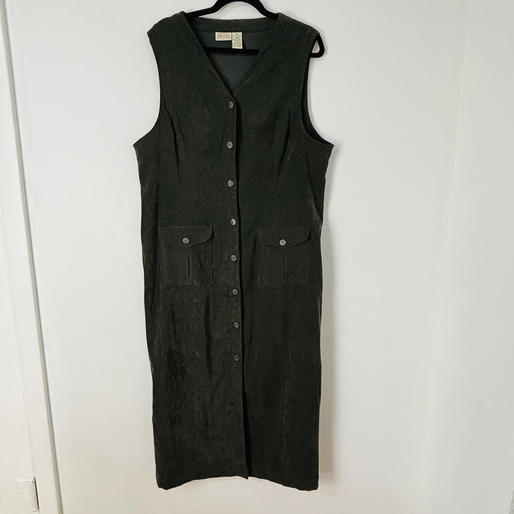 Vtg 90s Jumper Dress Modest Dark CottageCore Button Front Maxi Layering Size 18